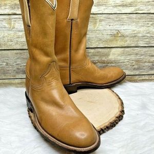 Neolite Tan Brown Genuine Leather Cowboy Western Mid Calf Boots Sz 7